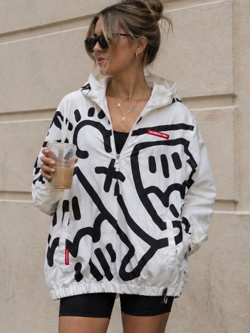 Members Only x Keith Haring Style Graphic Windbreaker White Black Unisex  Rare 🔥